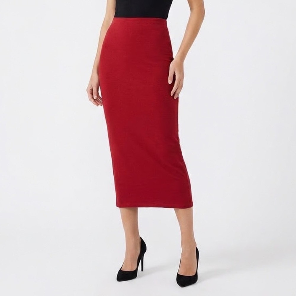 Naked Wardrobe Red Bodycon Maxi Skirt Viscose Spandex Size L Large - Picture 1 of 8
